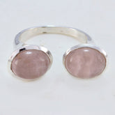 Araya pink toi et moi ring with two oval rose quartz stones set in sterling silver open band